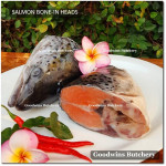 Salmon BONE-IN Atlantic Chile frozen MEDIUM SIZE portioned 1/3 CUTS for small roast +/- 1 kg/pc (price/kg)